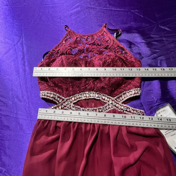 NEW📌Sexy Burgundy Infinity Beaded Cutout Sequin Lace Chiffon Prom Gown - Picture 10 of 15